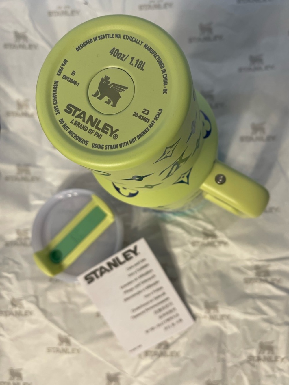 Custom Stanley Lime Green Patterned Insulated Tumbler with Handle - Picture 3 of 3